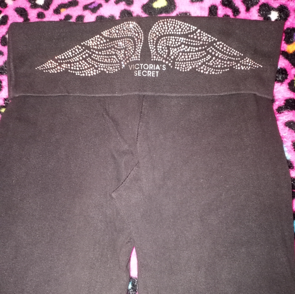 Victoria's Secret angel wings yoga pants size Xs, black rhinestone bling pretty!
